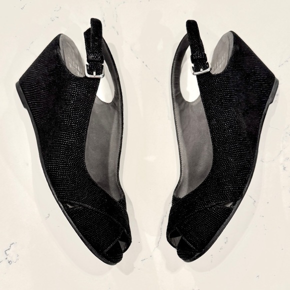 Stuart Weitzman Black Genuine Suede Slingback Sandals with Silver Accents NWOT - Picture 2 of 8
